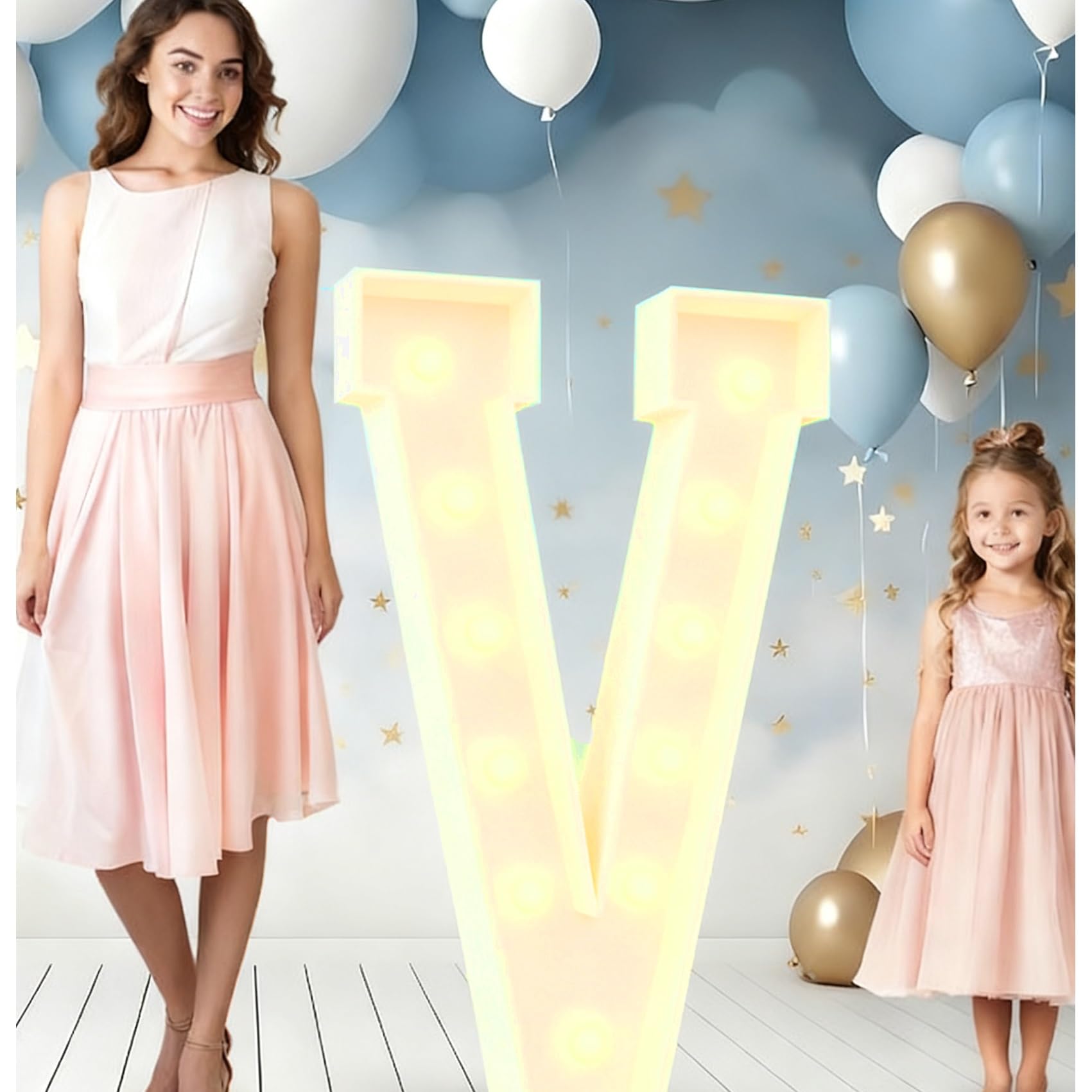 Hbbursts Girls V Alphabet Led Birthday Lights, 4Ft Large Marquee Cardboard Diy, Graduation Decorations Wedding Home Decoration(,120Cm/4Ft)