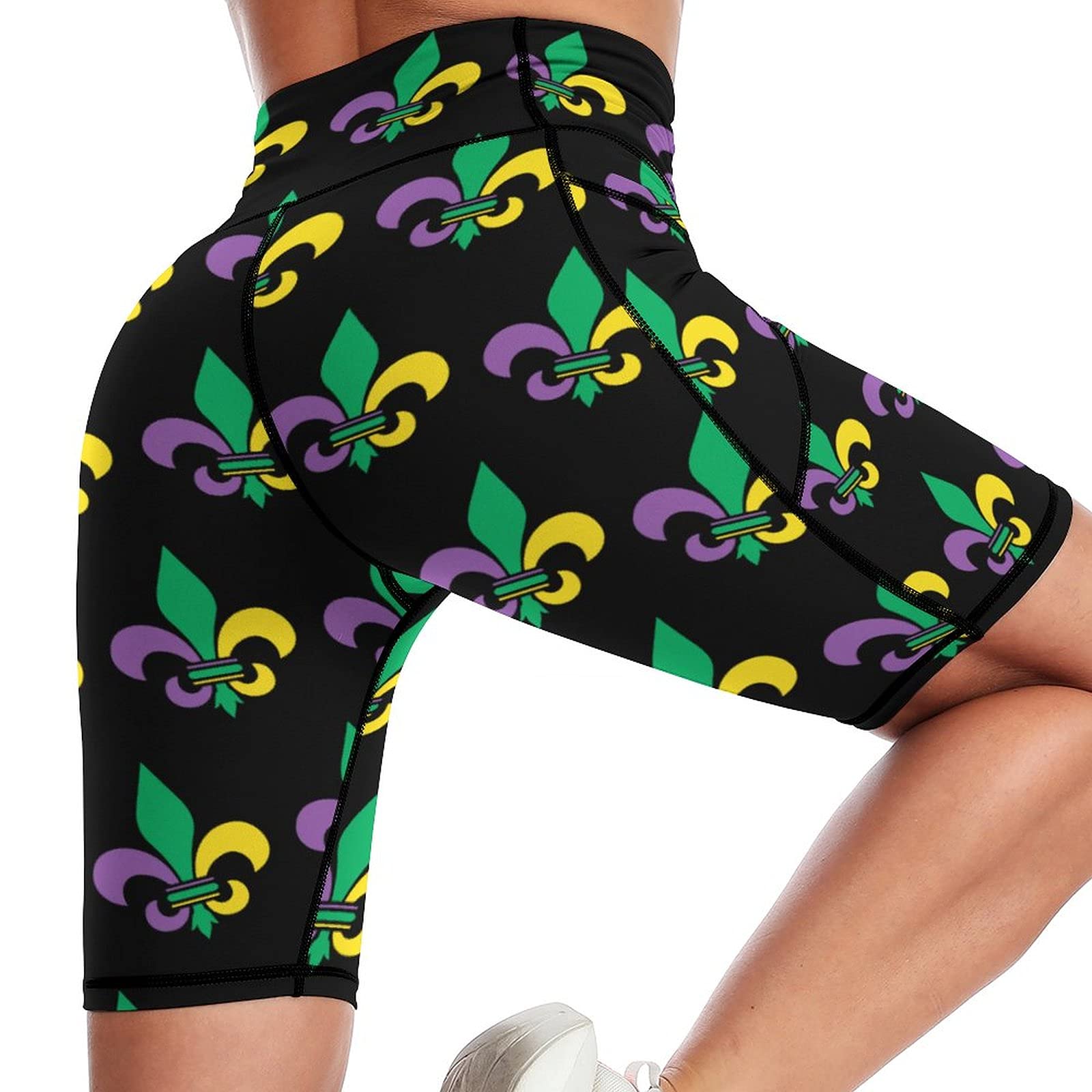 BAIKUTOUAN Mardi Gras Fleur De Lis Women's Yoga Shorts Printed Biker Workout Running Pants