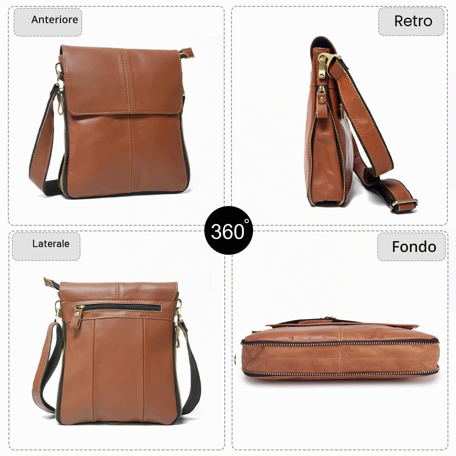 FANDARE Retrò Borse Tracolla Uomo Borsello Borsa a Tracolla Pelle Espandibile Borsa a Spalla Impermeabile Crossbody Bag per scuola Università Business Viaggio Lavoro Borsa a Spalla per cellulare