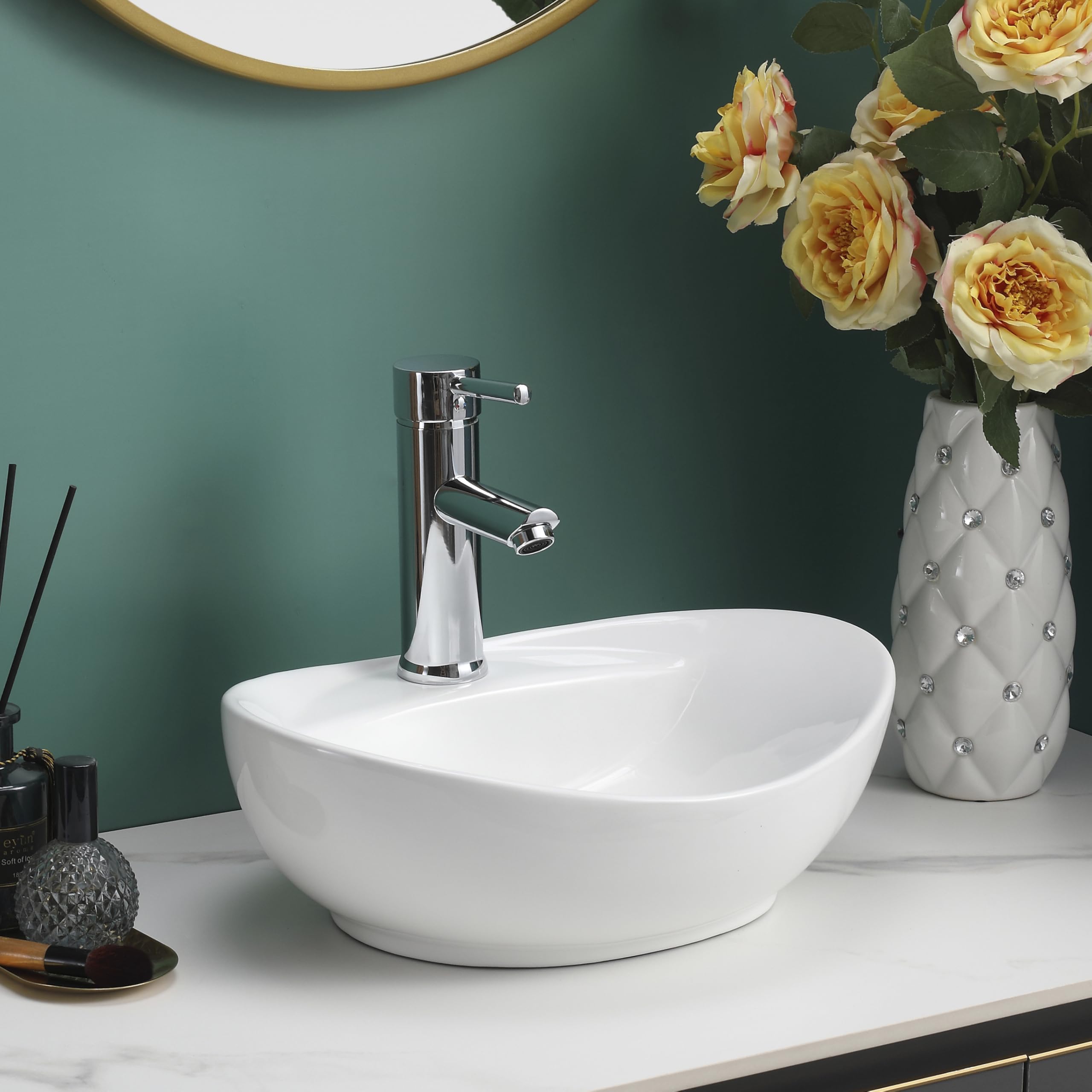 Home Supplies Modern Bathroom Ceramic Oval Basin Sink Countertop Space Saving White Ceramic Basin Only Wash Basin Vanity Unit 135x405x330mm (HxWxD)