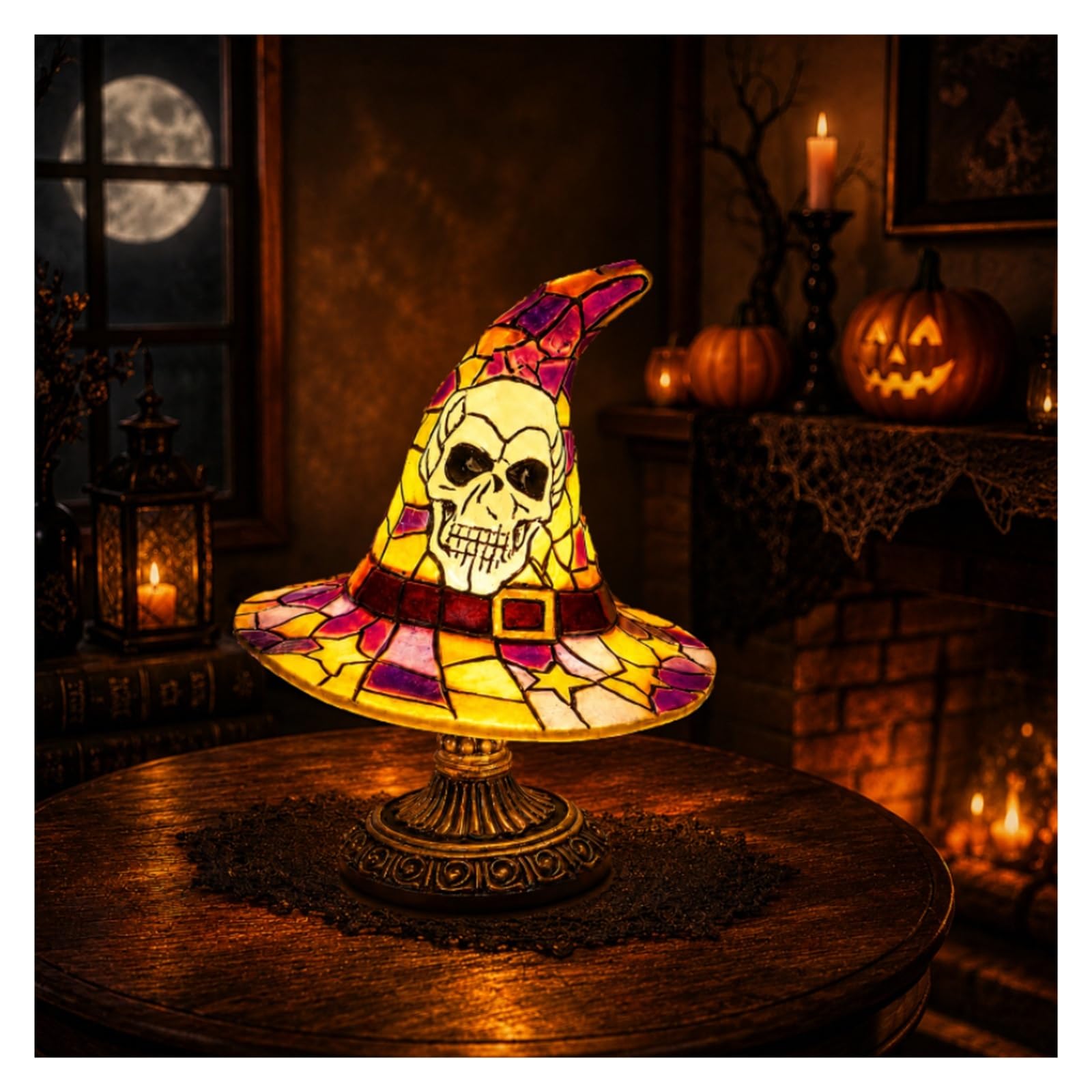 Halloween Pumpkin Lamp, Stained Glass Style USB Jack-O-Lantern Light