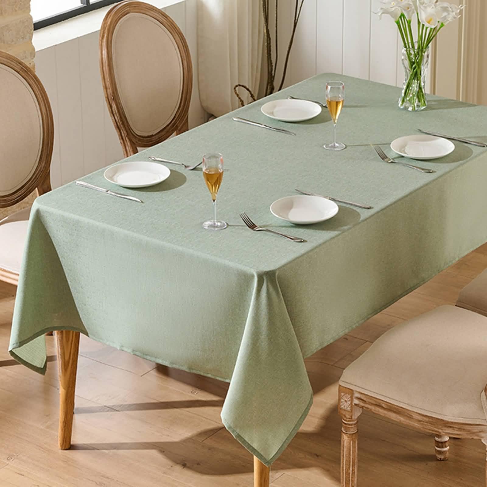 Mantel rectangular de poliéster para mesa de comedor, color verde