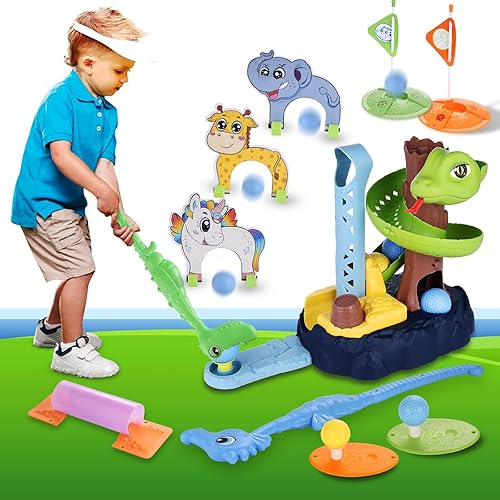 Juego de juguetes de golf mejorados para niños, juego de palos de golf para bebés, putter de caballito de mar, juego de minigolf para interiores y
