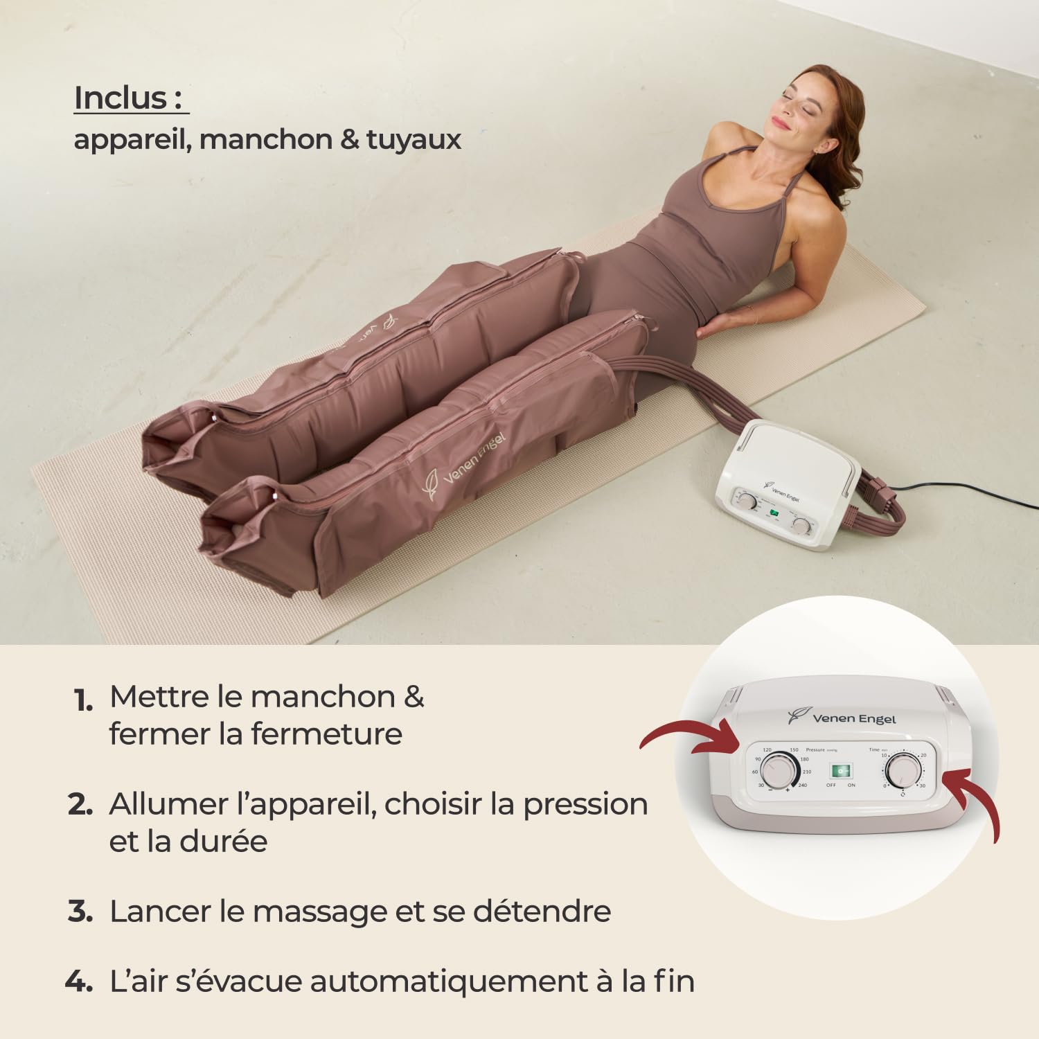 Venen Engel Mini – Appareil de massage par compression pour jambes | 4 chambres à air | Massage des pieds aux cuisses pour jambes légères