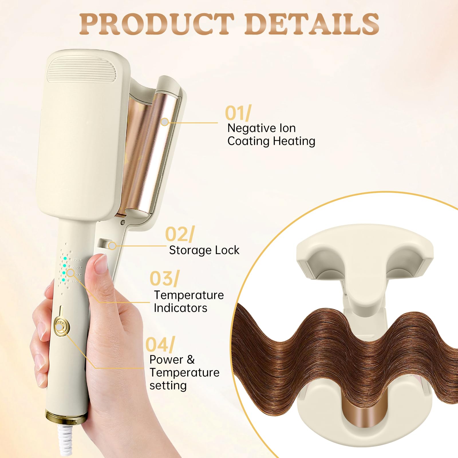 Fer à Boucler 32mm, Fer à Onduler Beach Waves pour Grandes Ondulations Naturelles, Boucleur Cheveux avec 4 Températures Réglables, Revêtement Céramique, Chauffage Rapide & Sécurité Anti-Brûlure 1