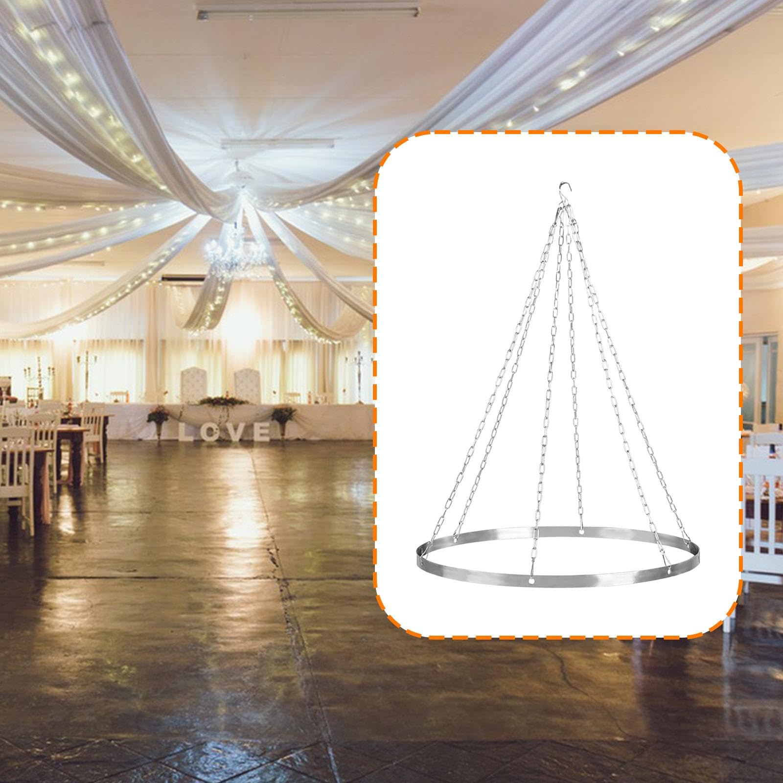 Kit de Suspension Au Plafond pour Drapés de Tissu, élégant, avec Crochets, Décoration de Mariage pour Gazebo et Jardin, 60 Cm de Diamètre