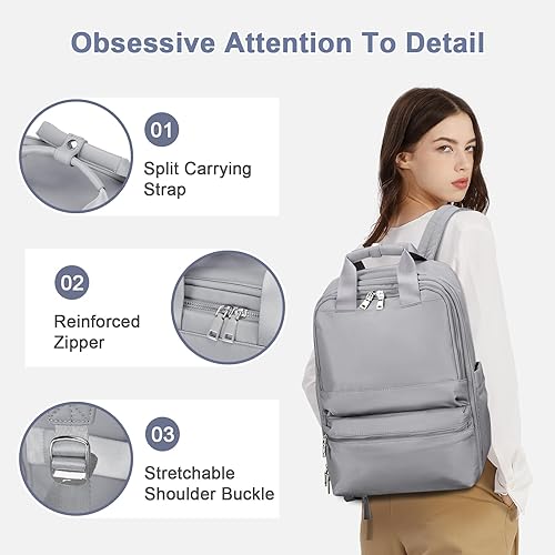 Miniatura 6 de Mochila de viaje para laptop para mujeres, profesores, mochila de trabajo, bolsas de mano para aviones, mochila grande impermeable, A-plata gris,