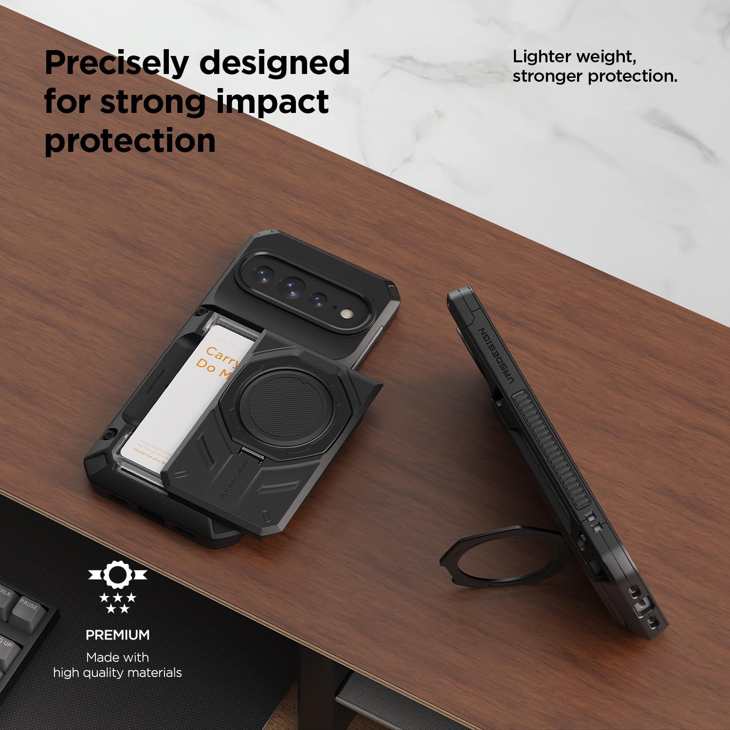 VRS DESIGN Damda Glide Hybrid per Pixel 11 Pro XL - Nero Opaco | Nessuna ricarica wireless | Custodia a portafoglio magnetica | Conserva 3-4 carte