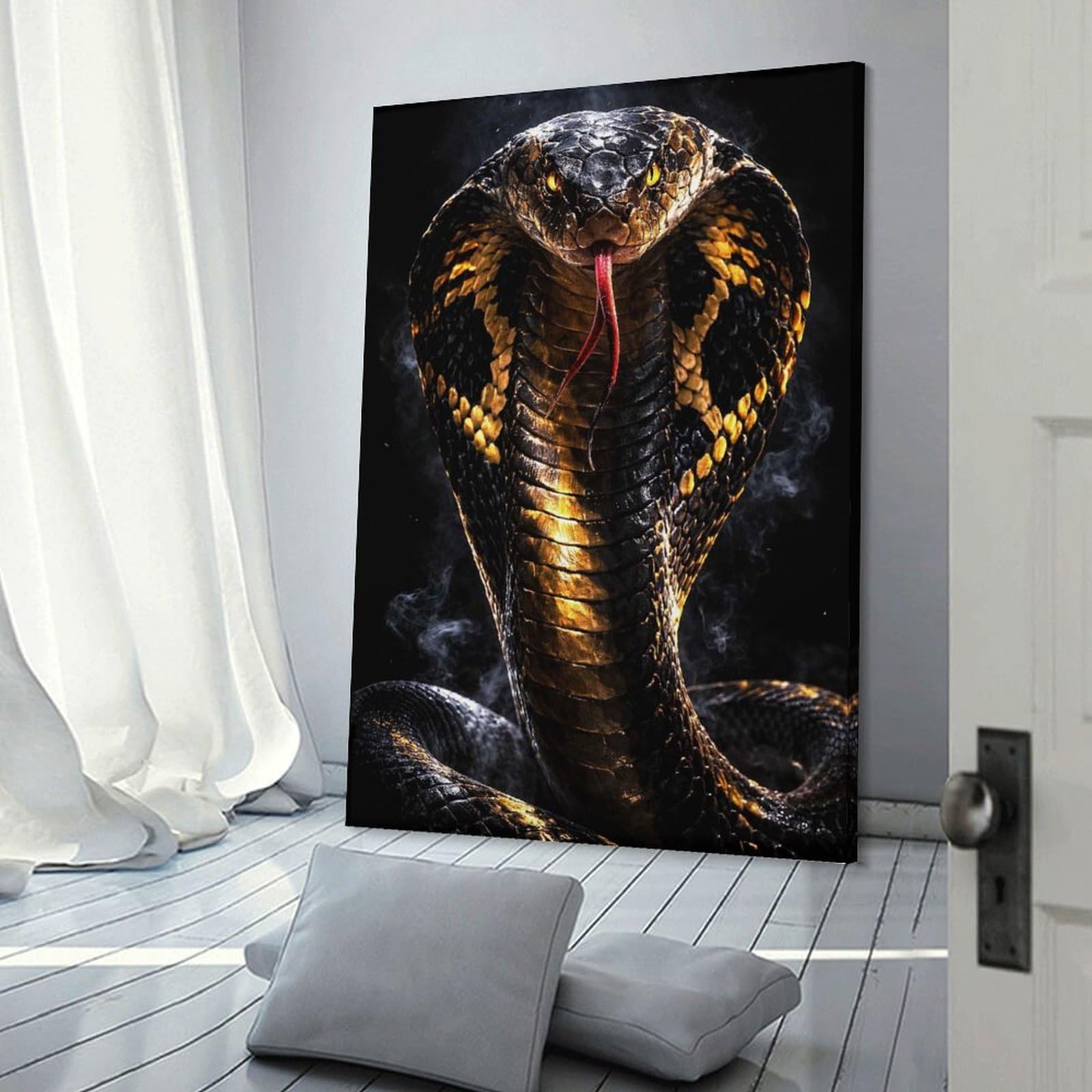 Junmoney Fierce Cobra Snake Portrait Home Decor Wall Art, 24x36inch(60x90cm), for New Homes, Bedrooms Or Workspaces, Gift Idea for Housewarming And Birthdays