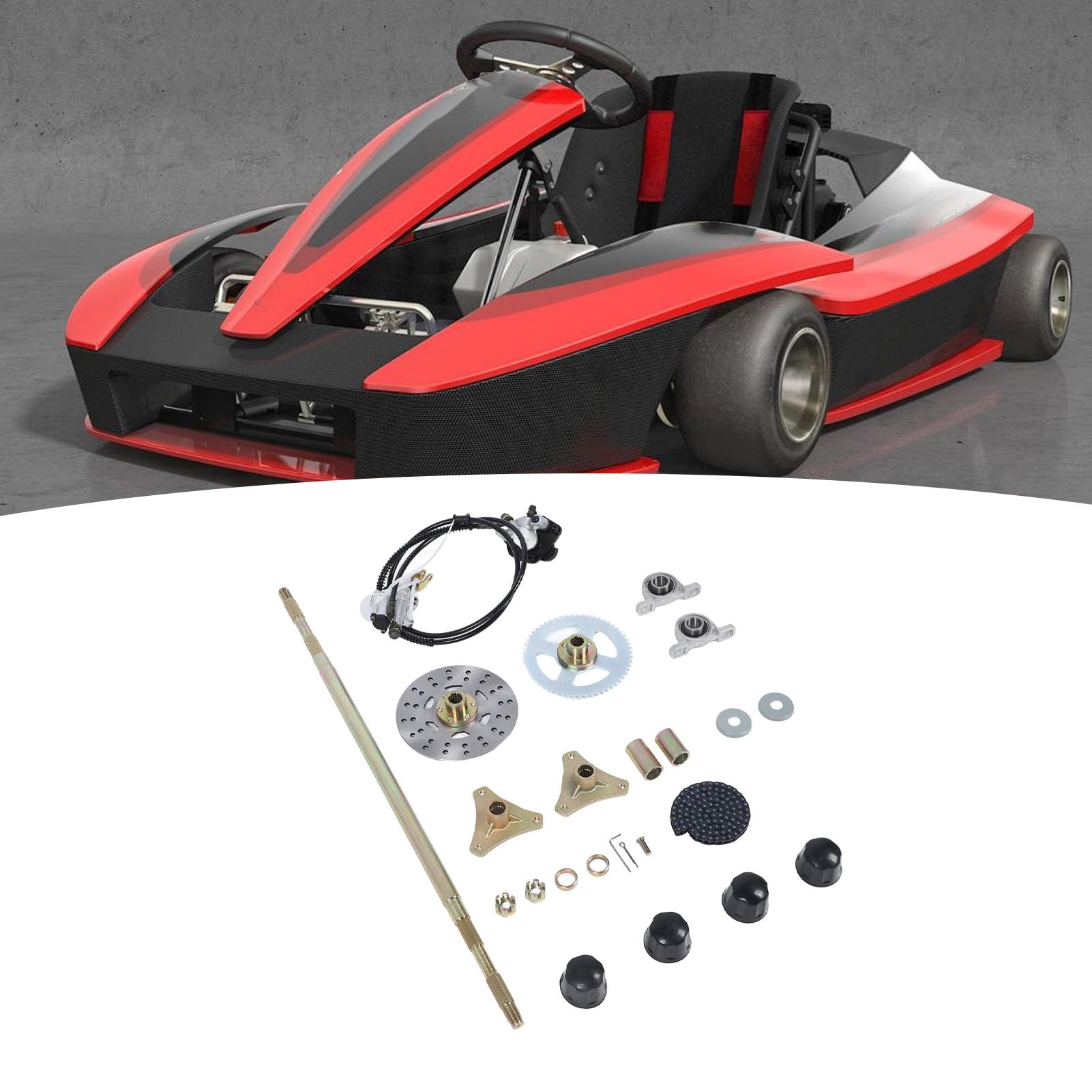 Kit de Eje Trasero rígido para Karts de 29 Pulgadas - Componentes metálicos quads ATV de 50 CC, 70 CC y 90 CC - Incluye Pinza de Freno, Disco y piñón - Juego