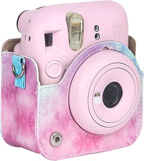 Estojo para Câmera Instantânea para Fujifilm Instax Mini 12, Bolsa de Couro PU Bolsa Protetora para Câmera Instantânea Com Alça de Ombro Ajustável Destacável (rosa azul)