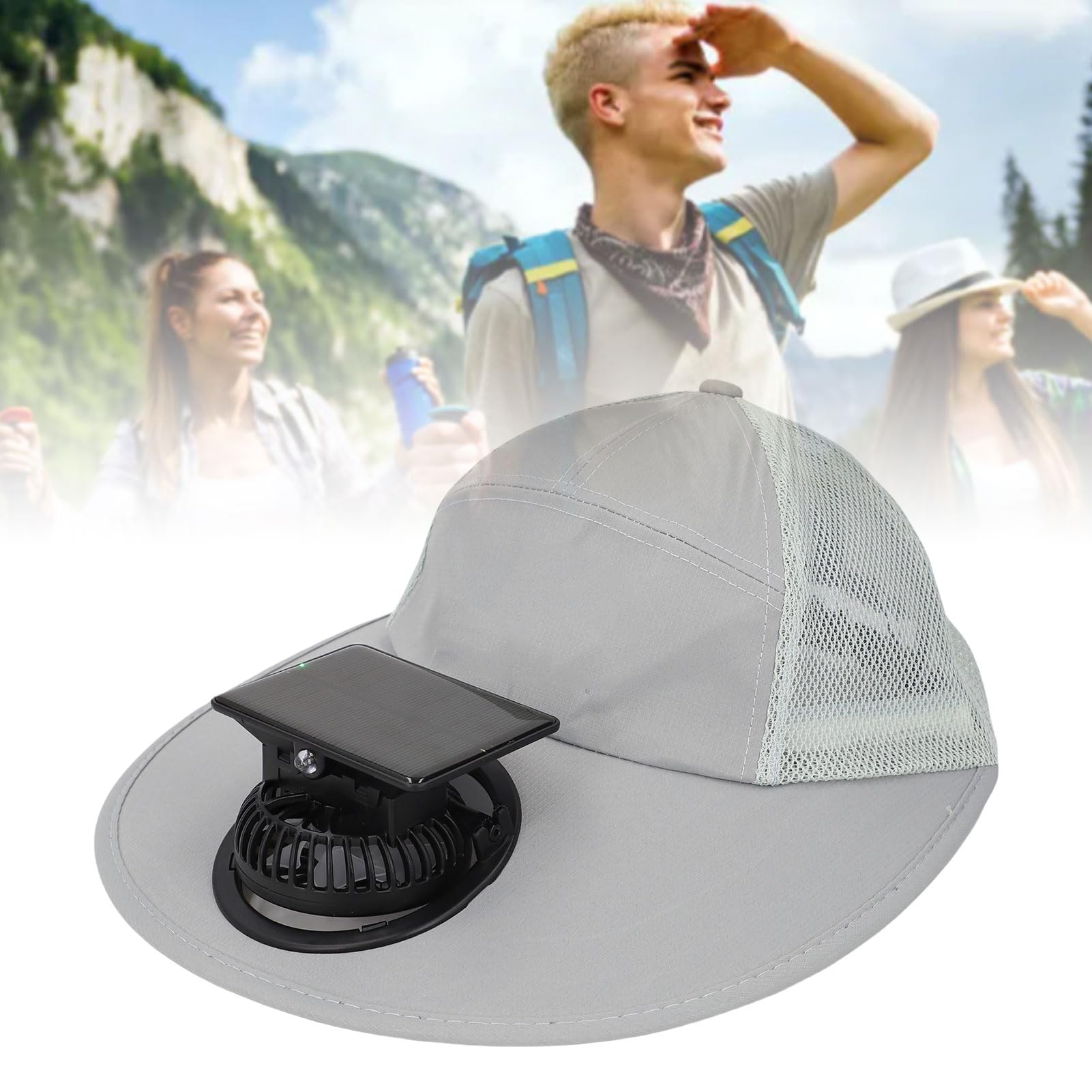 CAPPELLO VENTOLA SOLARE VENTOLA RAFFREDDANTE CAPPELLO DA SOLE ESTIVO PER LAVORO ALL'APERTO PESCA GRIGIO CHIARO