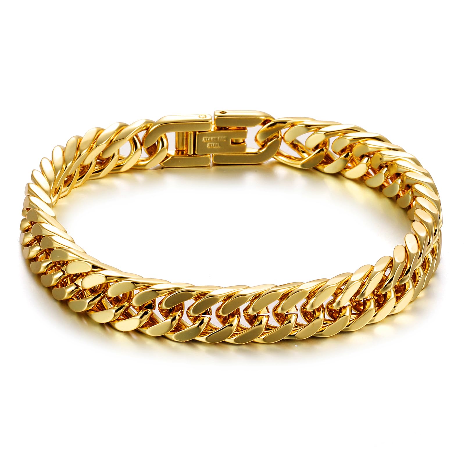 RWQIAN Pulsera Hombre Plata/Oro/Negro Acero Inoxidable Tanques Pulseras Cadena 8mm/12mm/17mm Hombres Cubanas Pulsera 18/20/22cm Hip hop Regalos Para Papá Hijo Hermano Marido