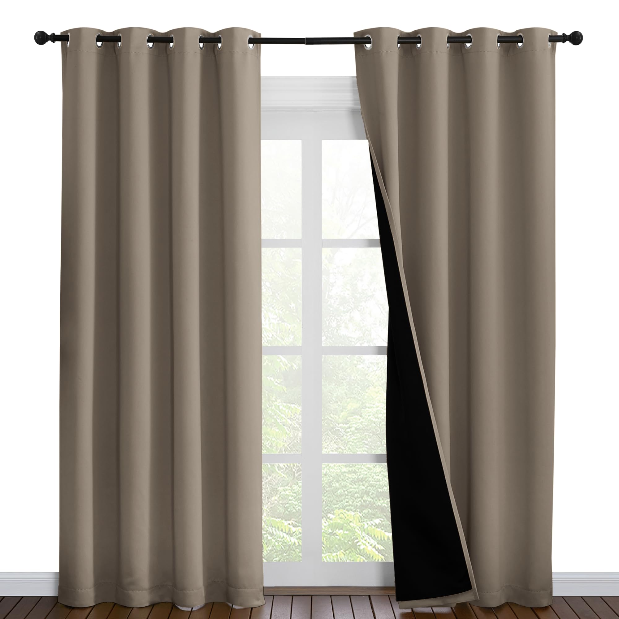 NICETOWN Taupe Full Shade Curtain Panels, Pair of Energy Smart &amp; Noise Blocking Out Blackout Drapes for Dining Room Window, Thermal Insulated Guest Room Lined Window Dressing(Taupe, 55 x 86 inch)