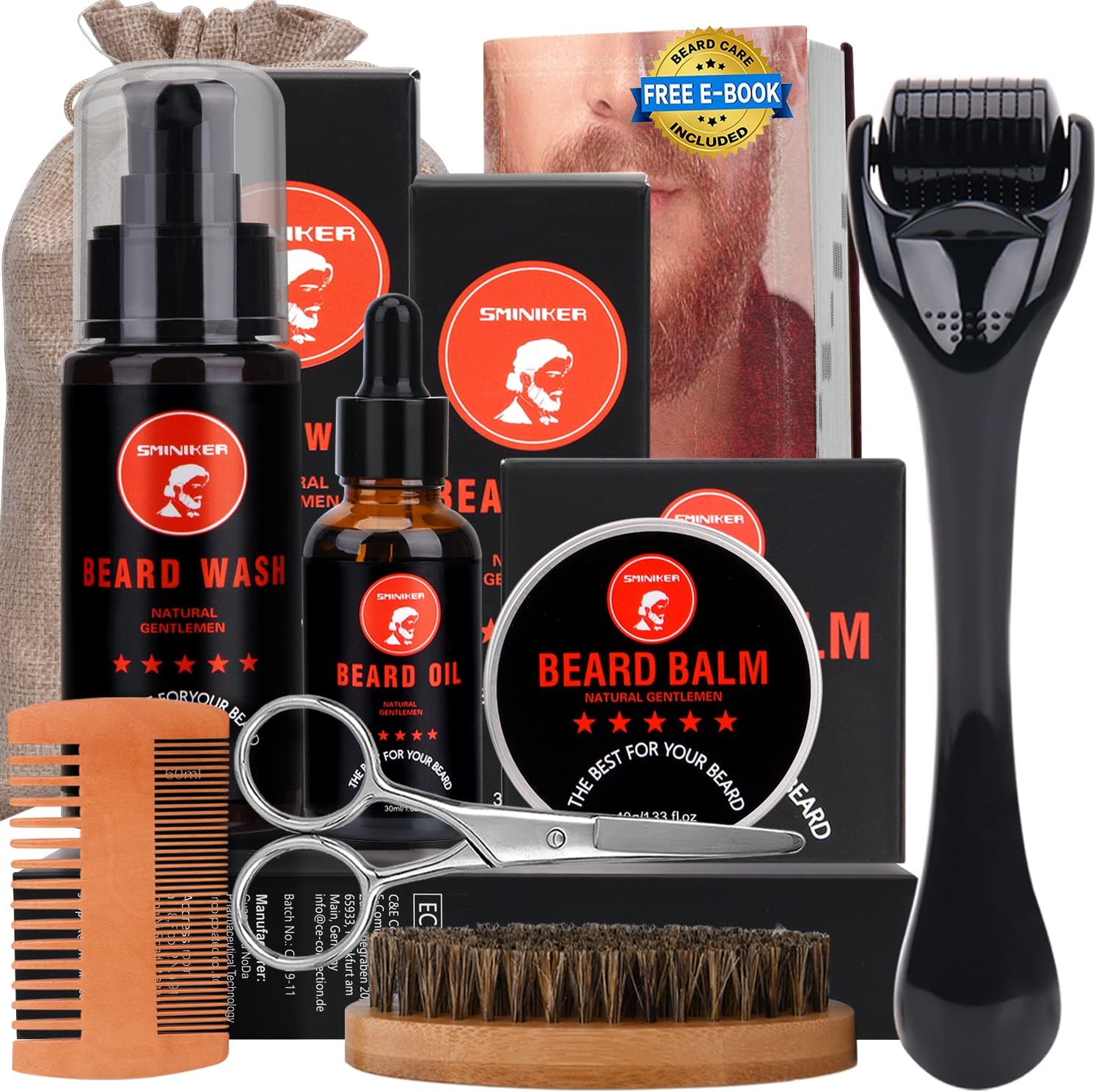 Beard Grooming Kit, Beard Kit with Beard Roller Beard Oil, Beard Balm, Beard Wash, Beard Brush, Beard Comb,Mustache Scissors Beard Care Unique Gifts for Men Beard Set&Kit