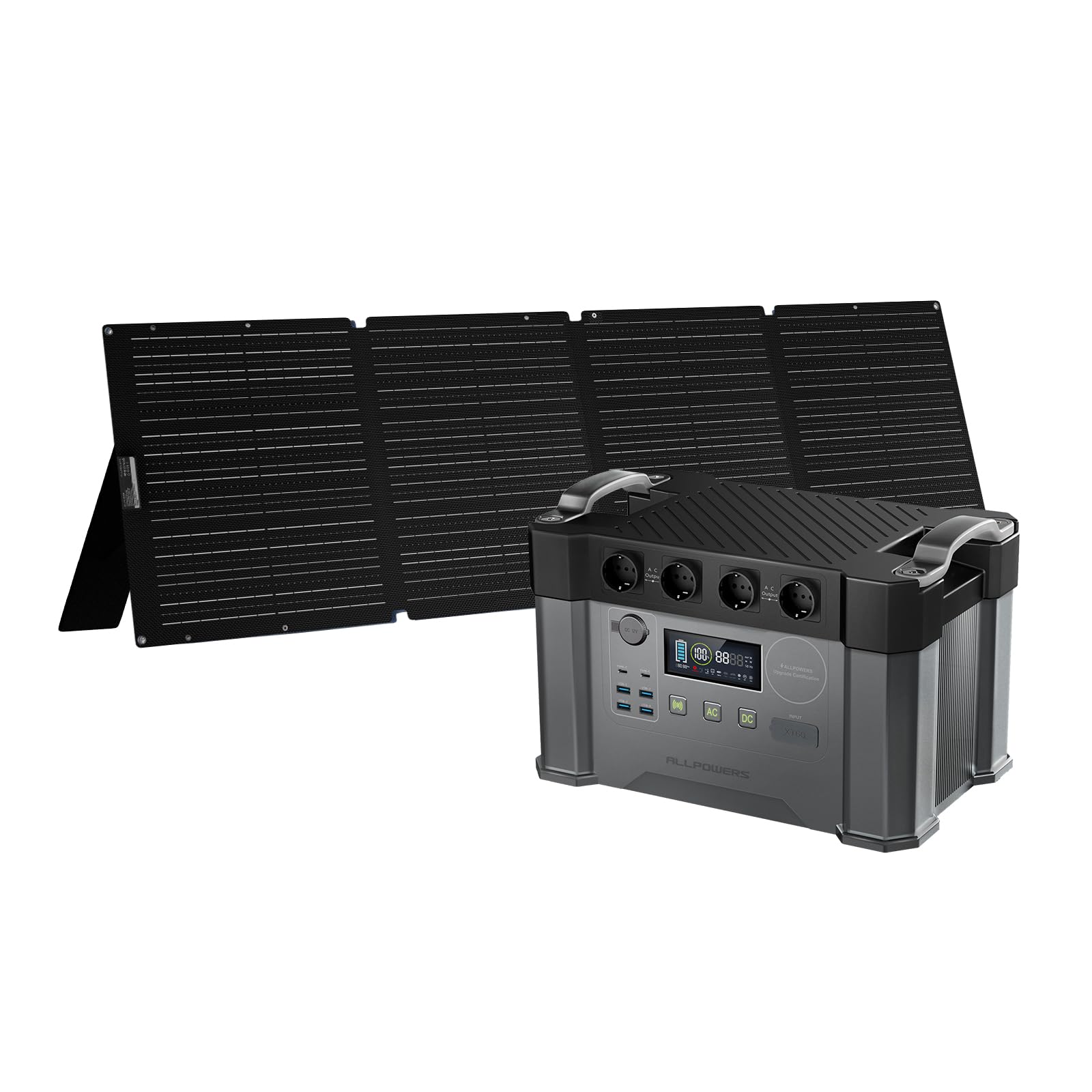 ALLPOWERS S2000 Pro Estación de energía portátil 2400W 1451Wh y SE200 de 200W Paneles solares de generador solar de salida de para autocaravanas, acampada, viajes