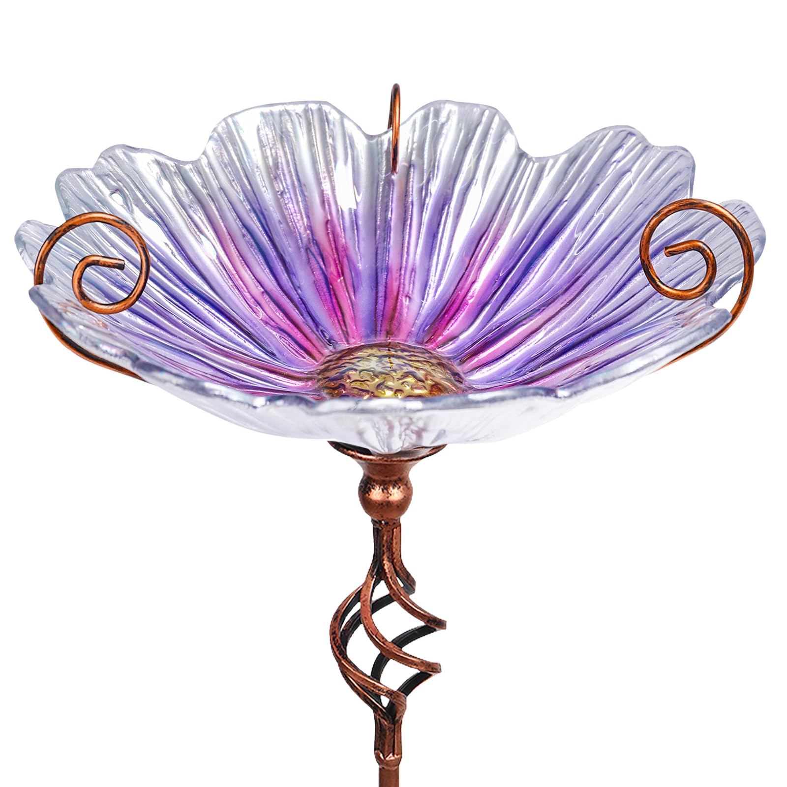 MUMTOP Comedero para pájaros de cristal de 78 cm de altura con estaca de metal, jardín, patio, exterior, color morado