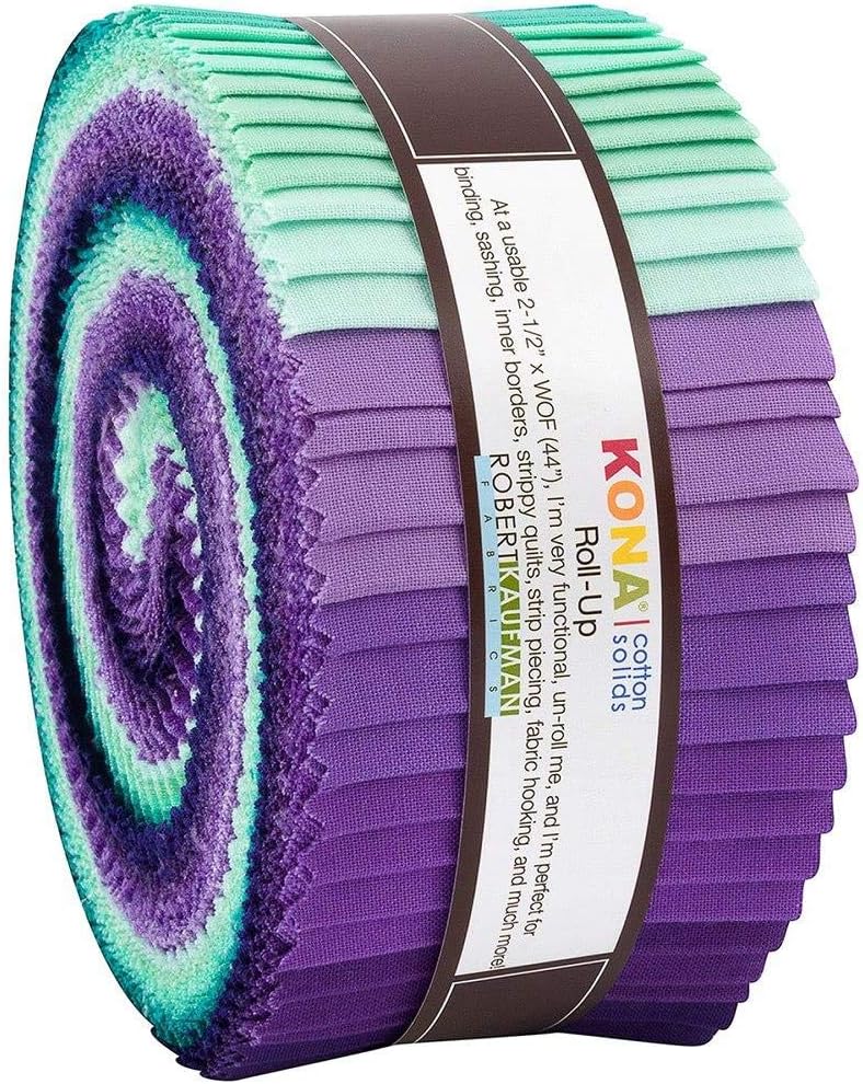 Robert KaufmanKona Cotton Solids Aurora Roll Up 2.5" Precut Cotton Fabric Quilting Strips Jelly Roll Assortment RU-783-40