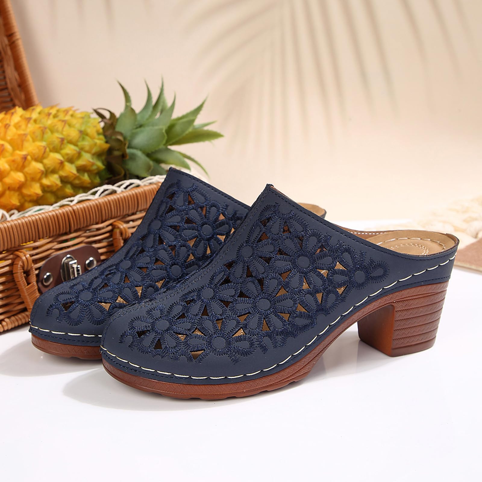 Womens Wedge Sandals 2026 Summer Fashion Closed Toe Comfortable Sandals Womens Breathable Slip On Beach Boho Block Heel Slippers — view 3