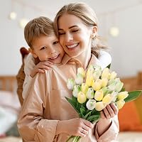 N&T NIETING Műtulipán Csokor 12 db Sárga Zöld Realisztikus Mű Virág Esküvő Lakásdekoráció Szülinap Anyák Napja 4