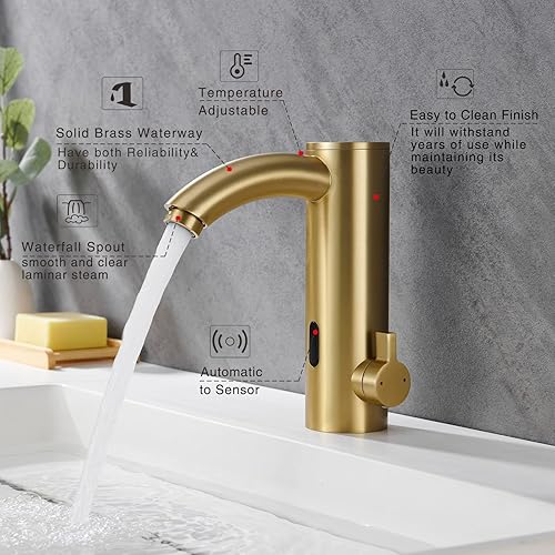 Miniatura 2 de Grifo de lavabo de baño sin contacto con sensor automático con placa de tapa de agujero, grifos de tocador cromados, grifo de agua manos libres con