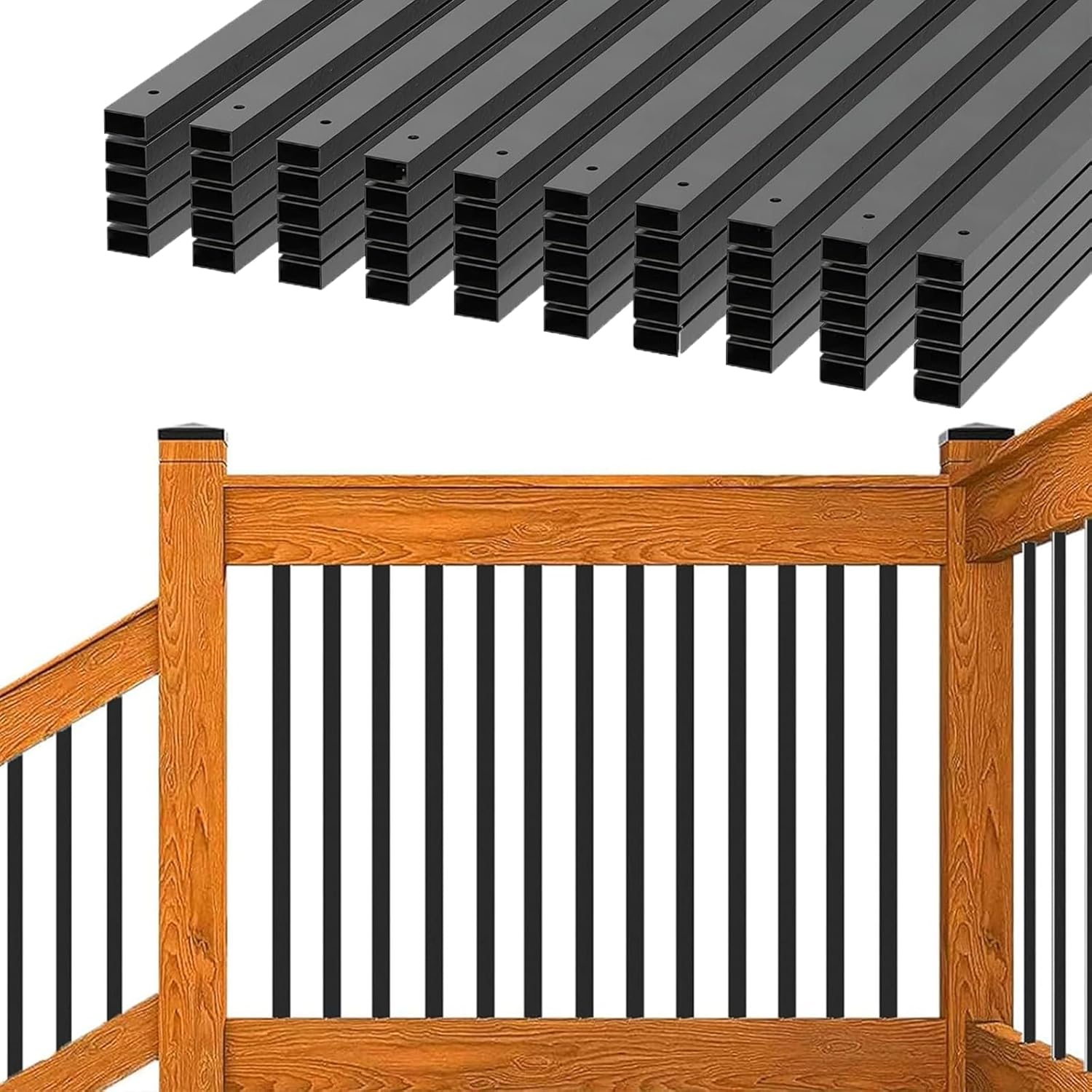 26 Pack Deck Balusters 36”Thicker Rectangle Staircase Baluster Black Metal Deck Spindle and Stairs Railing,Hollow Rectangle Deck Balusters for Deck Railing Porch 36” 26