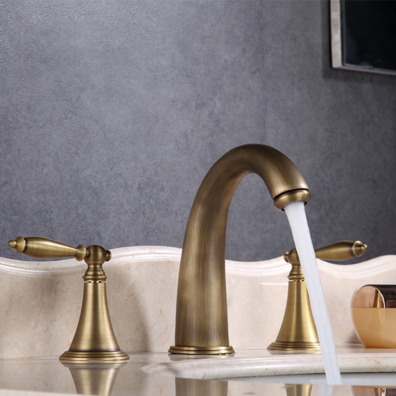 Fanjubei Imitating Antiques Bathroom Brass, Three-Hole, Split Unit, Under-Counter Washbasin, Faucet, Antique Style