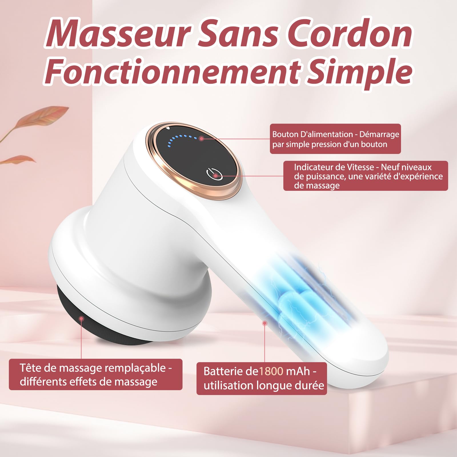 Masseur électrique cellulite anti-cellulite portable avec 8 accessoires interchangeables formes tonifiées soulage la fatigue des épaules taille abdomen fessiers jambes