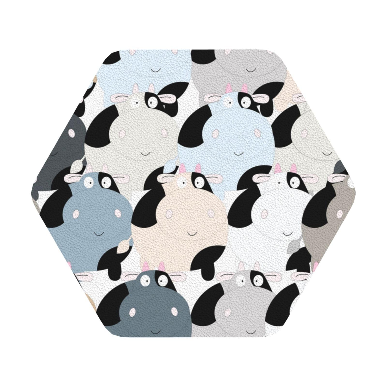 Cow collection PU Leather Coasters Set of 6 Hexagon Drink Coasters