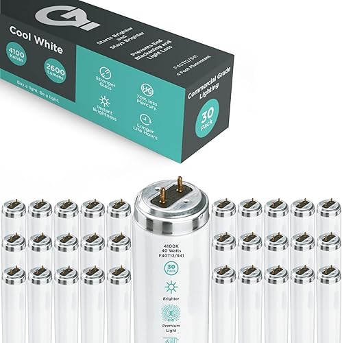 Miniatura 2 de GoodBulb 30 Pack F40T12/841 40-W 48 Inch T12 Fluorescent Light Bulb, 4100K Cool White Light, Medium Bi-Pin Base, 2600 Lumens, 90 CRI, 24000 Life
