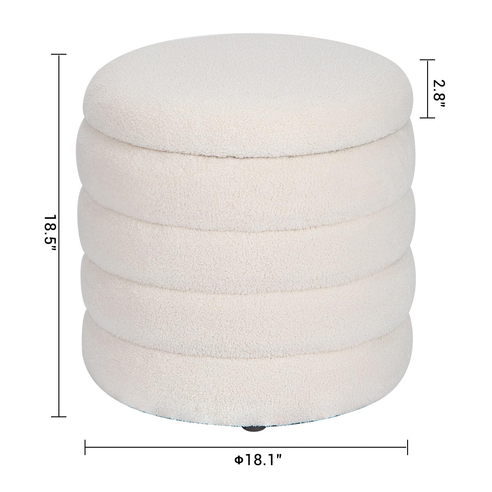 OuchTek Small Ottoman Storage Sherpa Foot Rest for Couch Teddy Foot Stools Footrest Ottoman Round Foot Stool with Storage White Vanity Stool for Makeup Room