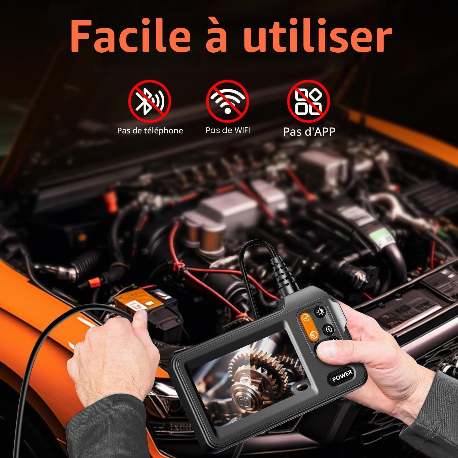 Caméra Endoscopique 10M, Hopefox 1080P HD Ecran IPS 4,3 Pouces Endoscope Camera, IP67 Caméra Inspection Canalisation, Câble Semi-Rigide, 8 LED Réglables, Gadget pour Mécanique Auto/Plomberie