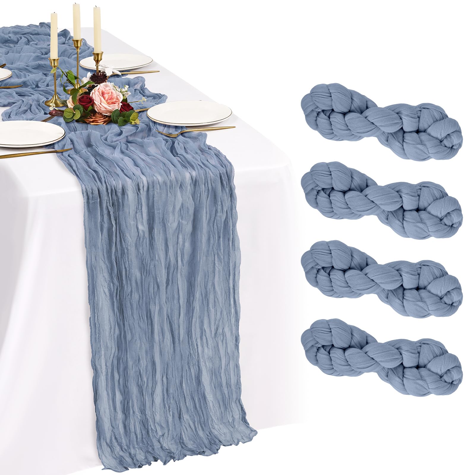 Showgeous 4 Pack Dusty Blue Cheesecloth Table Runner 90x300cm