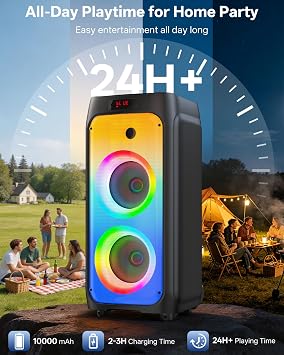 HWWR 500W Karaoke Machine with 2 Wireless Mics and Trolley Wheels | 500W peak sound, 2 wireless mics, DJ Lights, dual 6.5-inch subwoofers, trolley wheels, TWS, REC, AUX/SD for outdoor parties