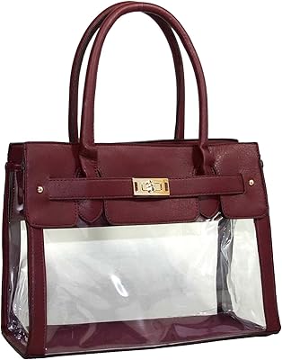 Clear Transparent Tote Purse Beach Bag Handbag - Burgundy