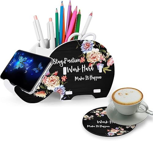 Portalápices de elefante con soporte para teléfono y posavasos, organizadores extraíbles multifunción con soporte para teléfono, accesorios de