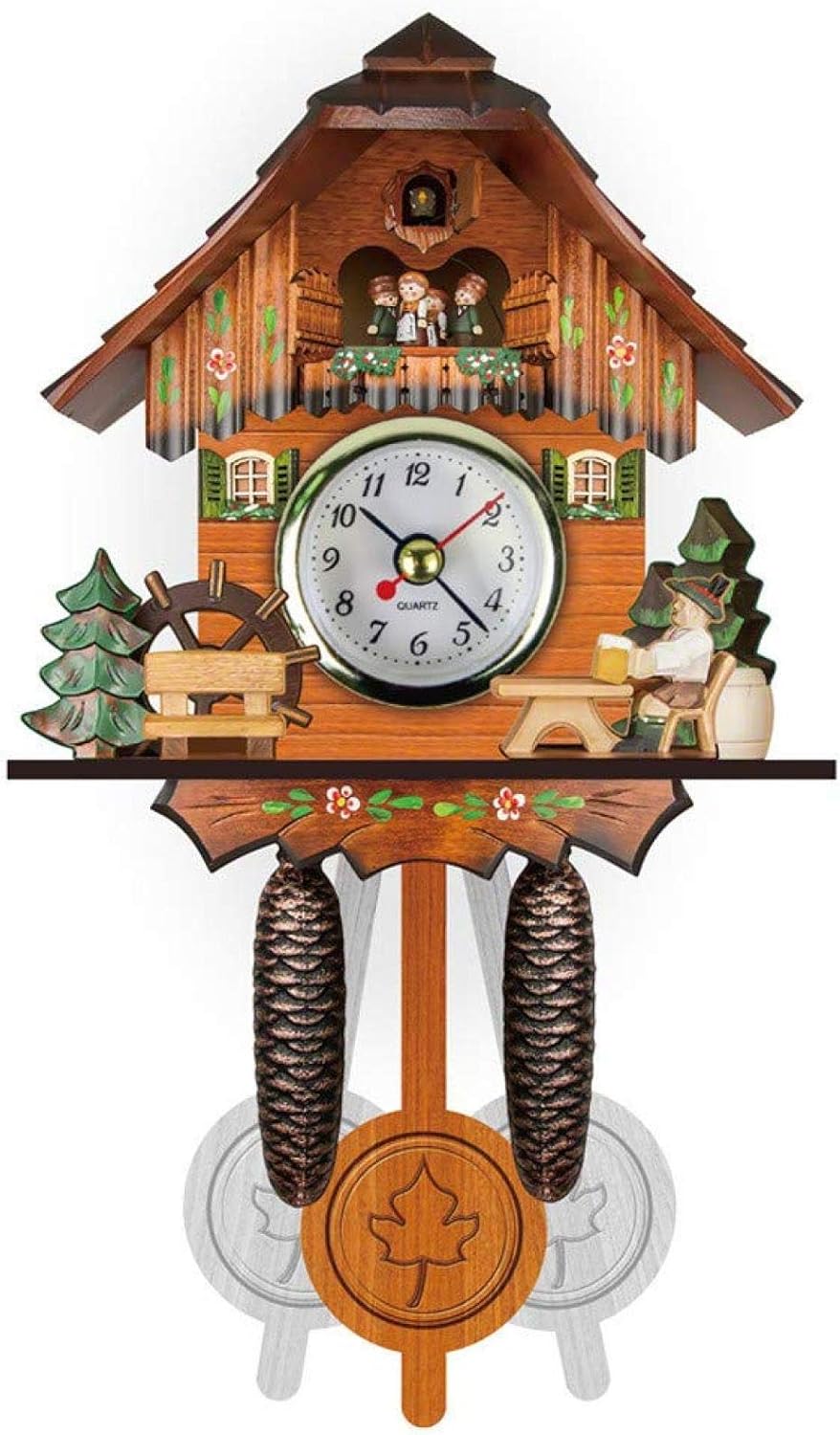 Wooden Cuckoo Clock, Quartz Clock, Traditional Chalet Black Forest House Clock Handcrafted Wooden Wall Pendulum Multi Scenario Application (M) (F)