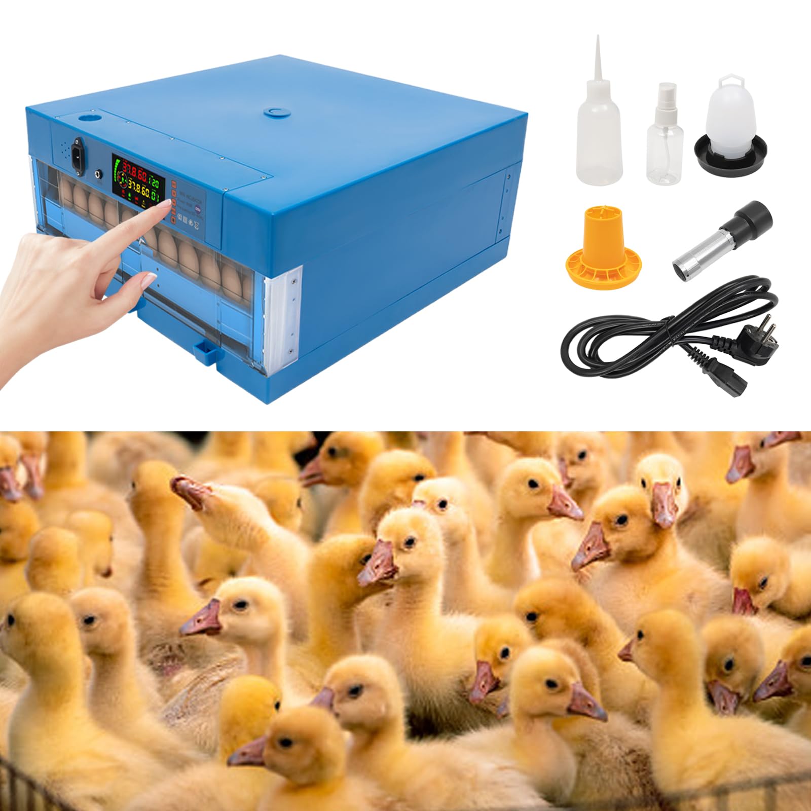 Incubadora totalmente automática, capacidad de incubadora aprox. 64 huevos, incubadora de temperatura ajustable 0-99 ℃, incubadora automática de pollos para incubar patos y huevos de golosinas