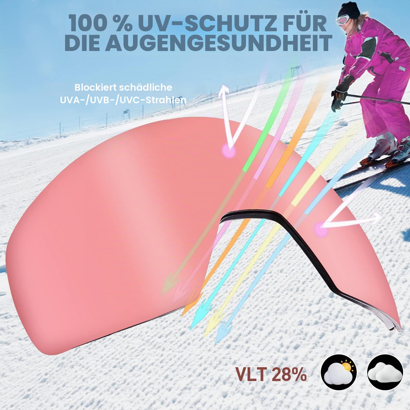 CARFIA Herren Damen Skibrille für Brillenträger 100% UV400-Schutz Schneebrille Skibrille Anti-Nebel Snowboardbrille Ski Goggles