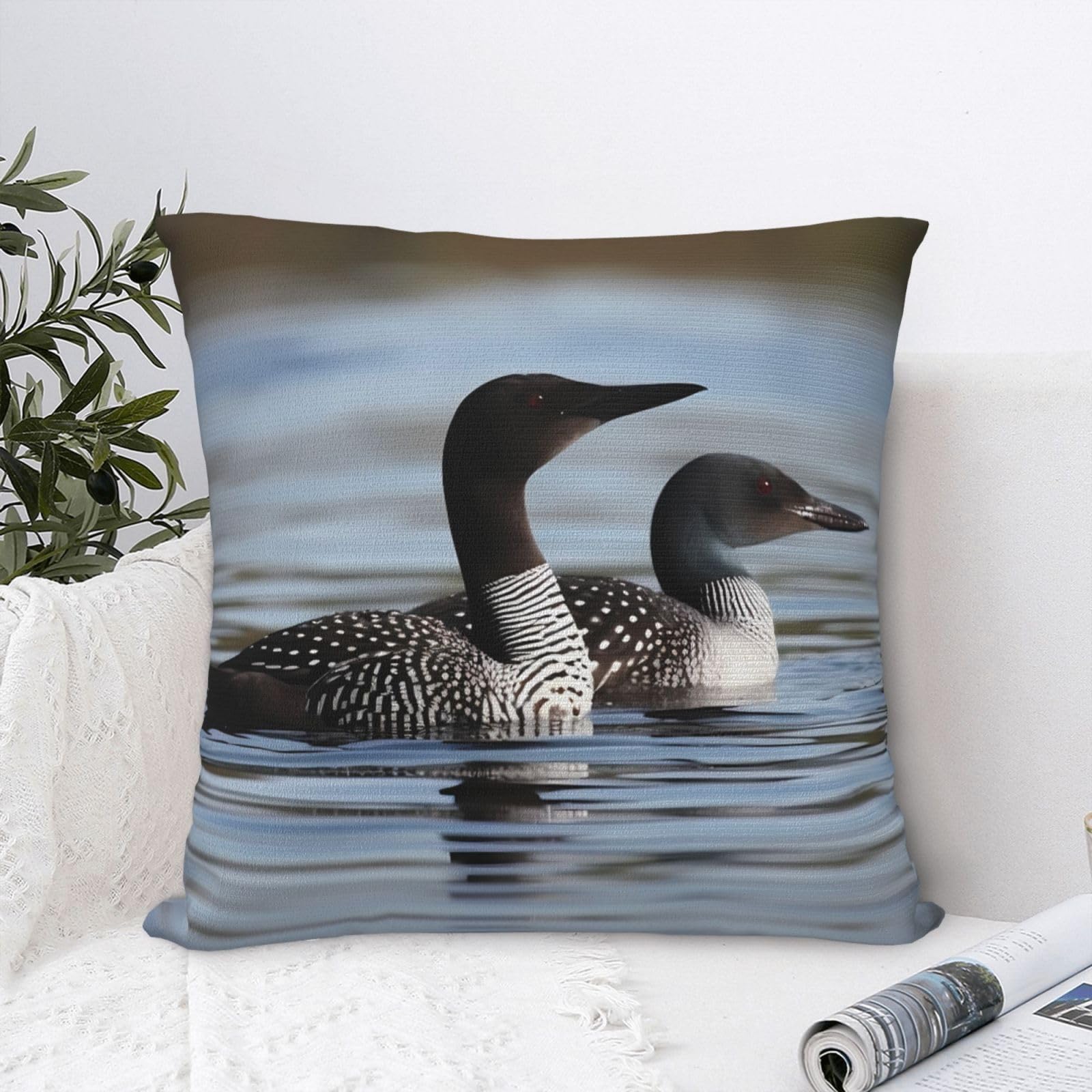 FodPand Luxury Velvet Throw Pillow Covers 20"x20" Super Soft Decorative Pillow Cases - Loon Birds Pillowcases Modern Lumbar Cushion Cases for Couch Sofa Bed Pillow Shams