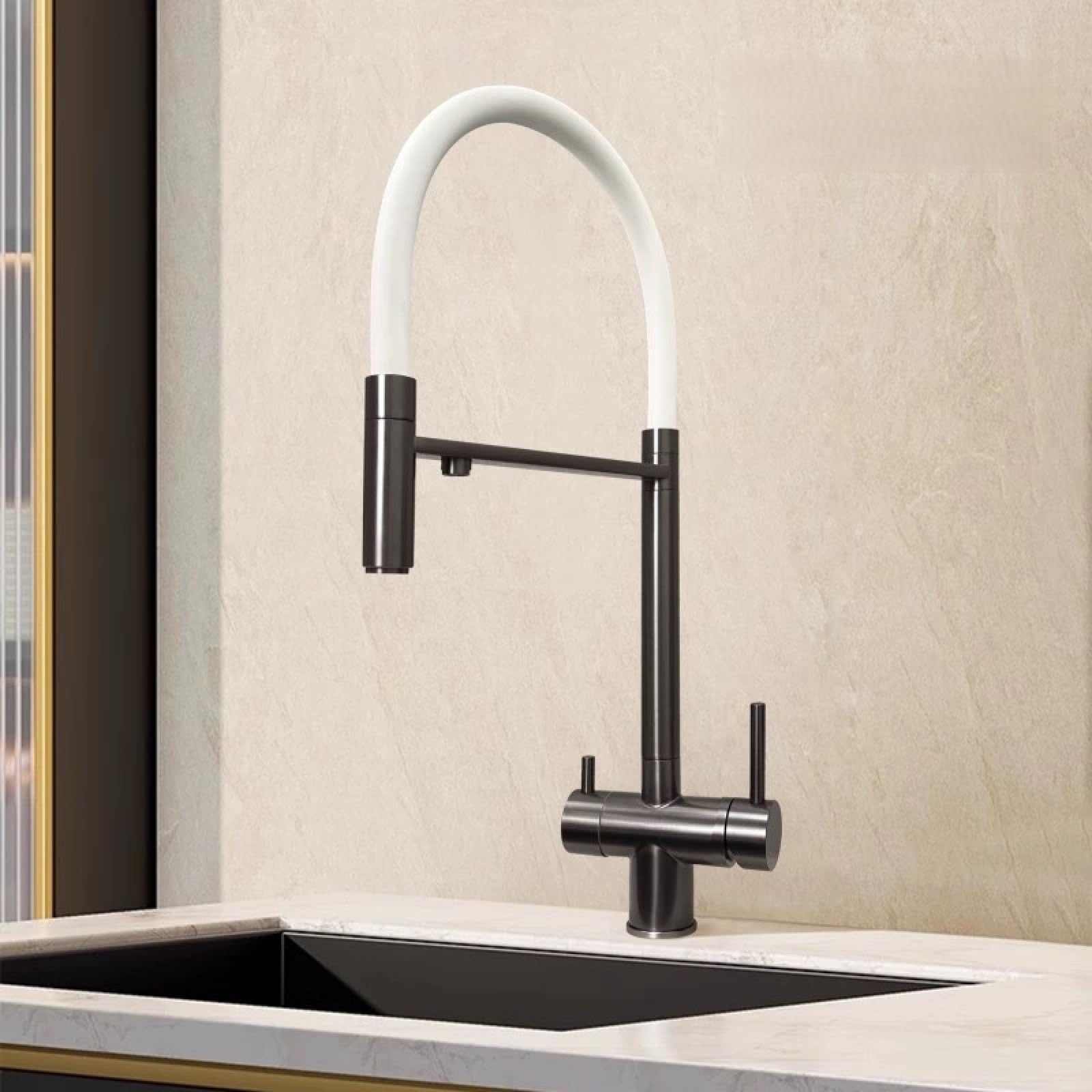 Fanjubei Bullet Ash 304 Stainless Steel Kitchen Pull-Out Hot And Cold Water Purification Faucet, Gunpowder Gray