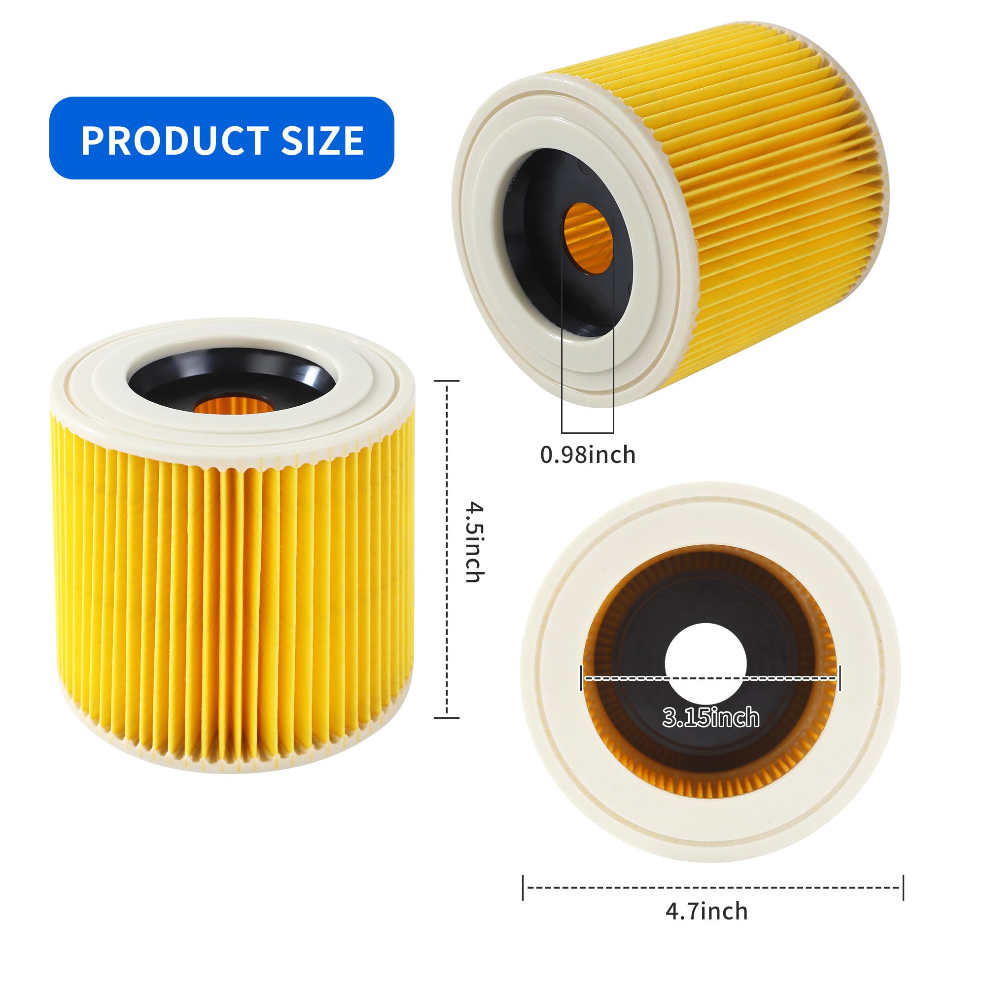 Lot de 3 filtres pour aspirateur Kärcher, filtre à cartouche compatible Kärcher Wd3, avec pinceau, pour [WD3, WD2, WD1, MV3, MV2, A, K, KNT, SE, VC] remplace 6.414-552.0, 6.414-772 contre les