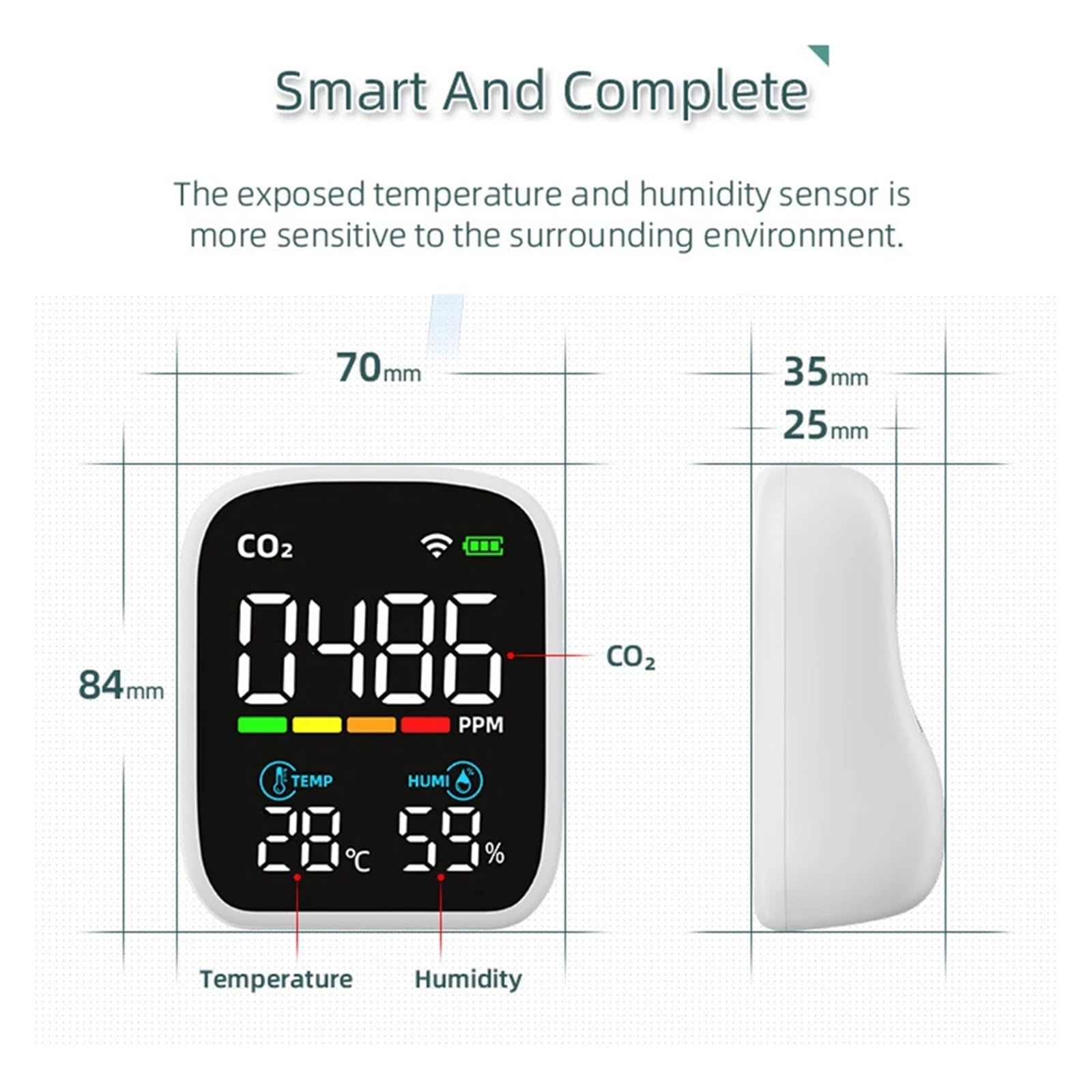 Detector de Gas, Medidor portátil de calidad del aire con pantalla LCD, comprobador de temperatura y humedad con alarma de voz