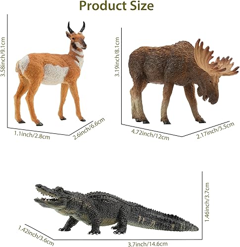 Miniatura 3 de Toymany 12 figuras de animales del bosque norteamericano, juego realista de animales de zoológico de la selva incluye alce, puma, lobo, oso, águila