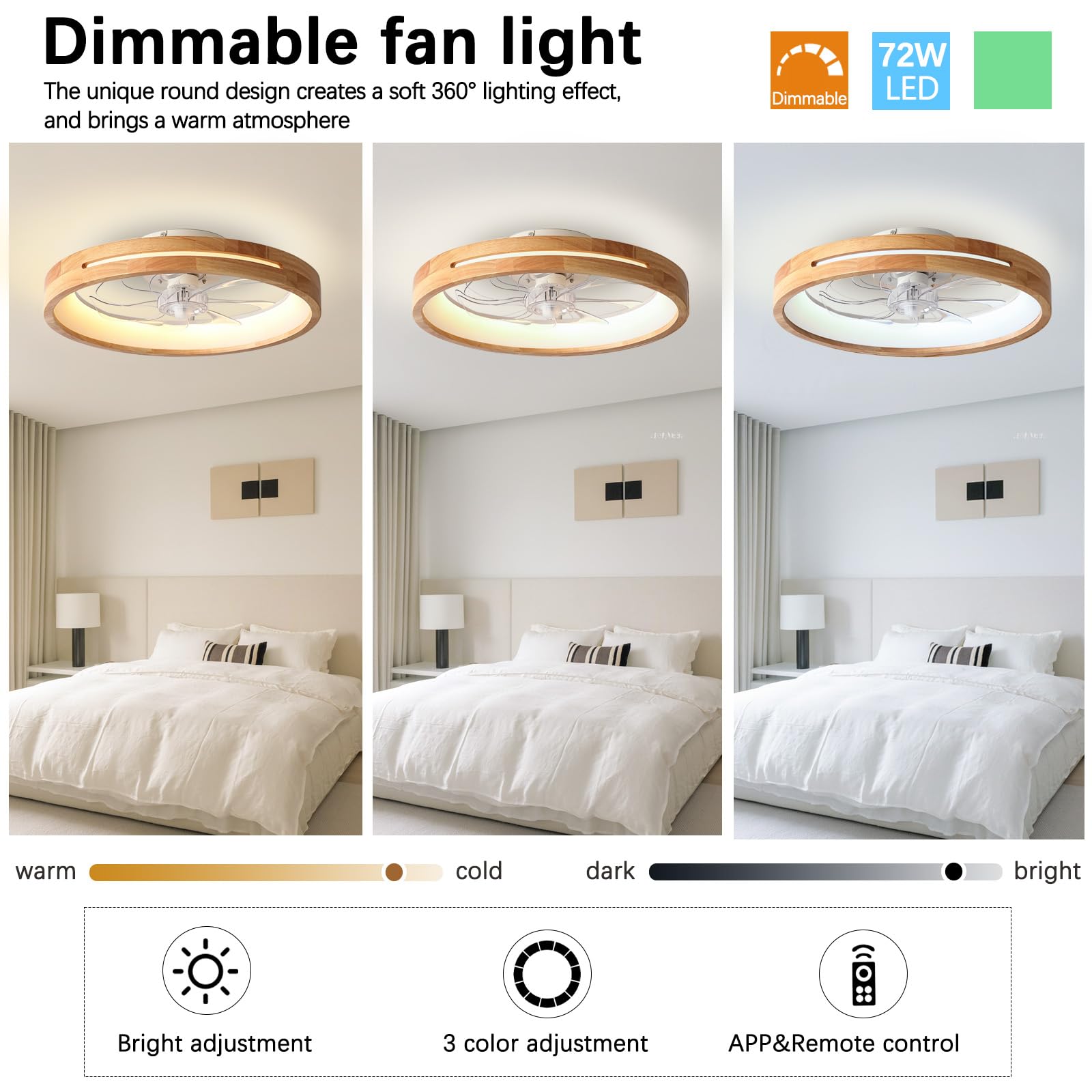Ventilatore da Soffitto Legno con Luce Modern Camera da Letto 50cm | Lampadario con Ventola,Reversibile Motore DC,Plafoniera con Ventilatore da Soffitto,6 Velocità con Timer,LED Dimmerabile