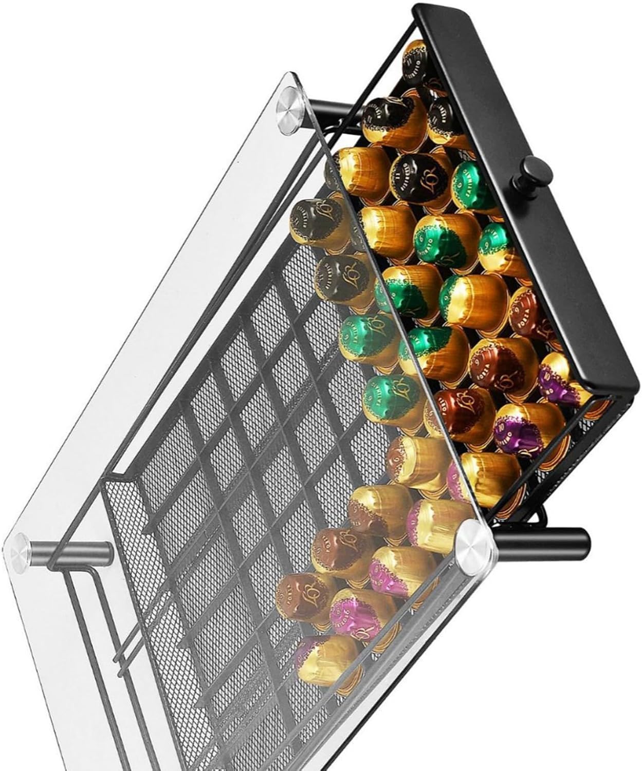 Modern Coffee Pods Storage Drawer Space Saving Rustproof Metal 60 Capacity Espresso Organiser Supplies Coffee Storage Drawer