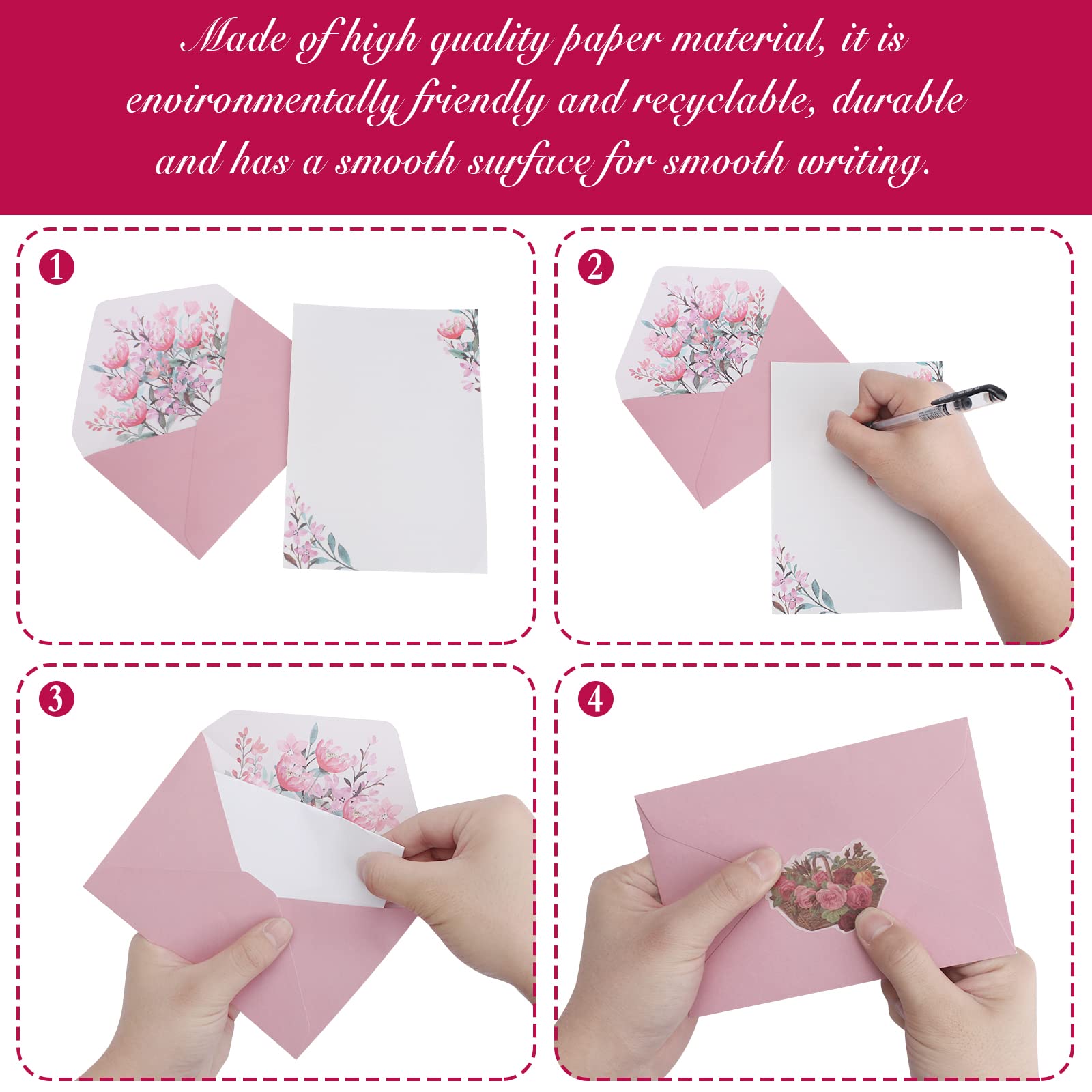 Set Di Lettere e Buste Florali: 24 Pezzi Carta Da Lettere Con 3 Adesivi Decorati, 12 Buste Per Matrimonio, Regali e Inviti (6 Stili)