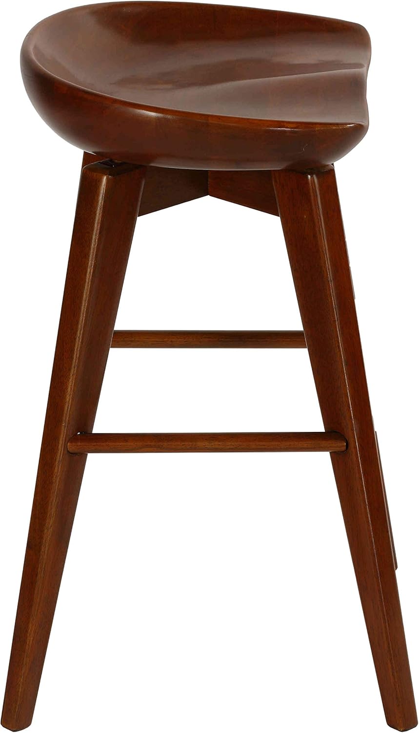 Cortesi Home Tiwi Backless Swivel Counter Stool in Solid Wood, 24" Walnut