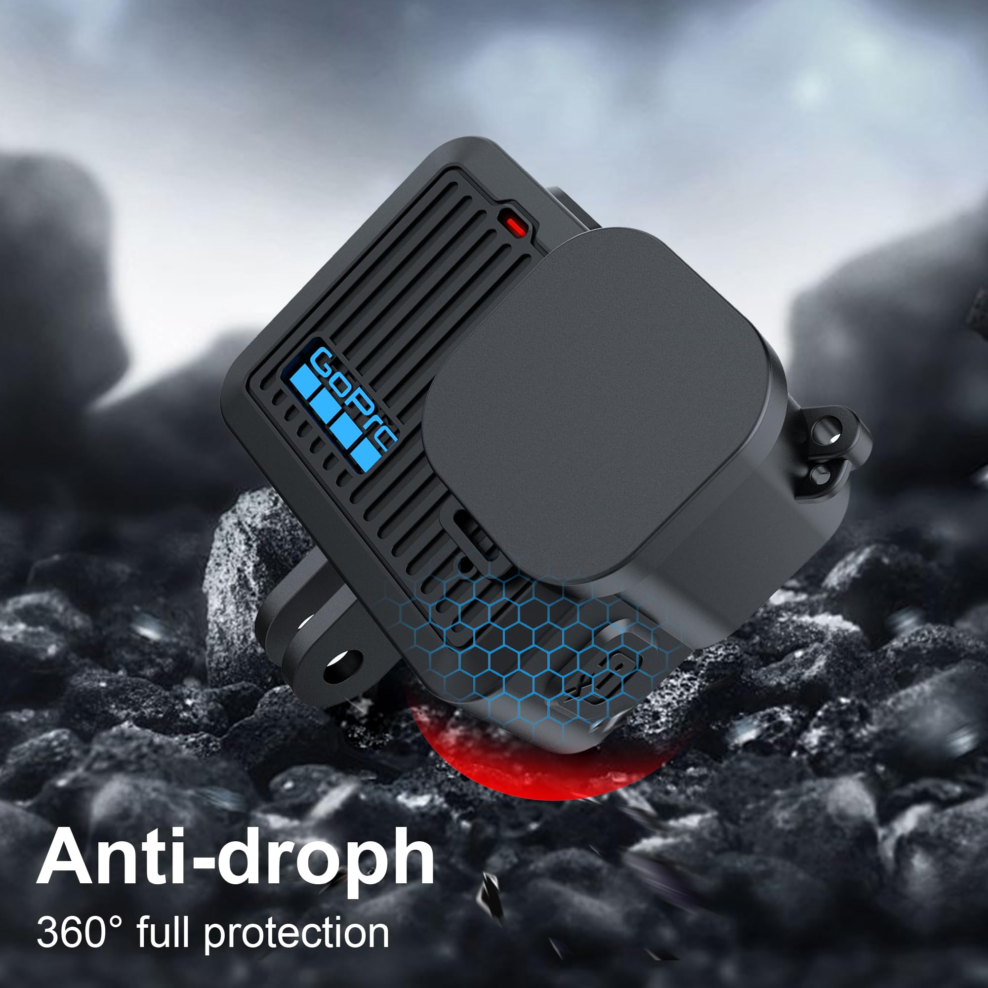 per abito accessori GoPro Hero 2024, custodia in silicone + protezione schermo + copertura laterale, antipolvere, antigoccia, HD - Nero.