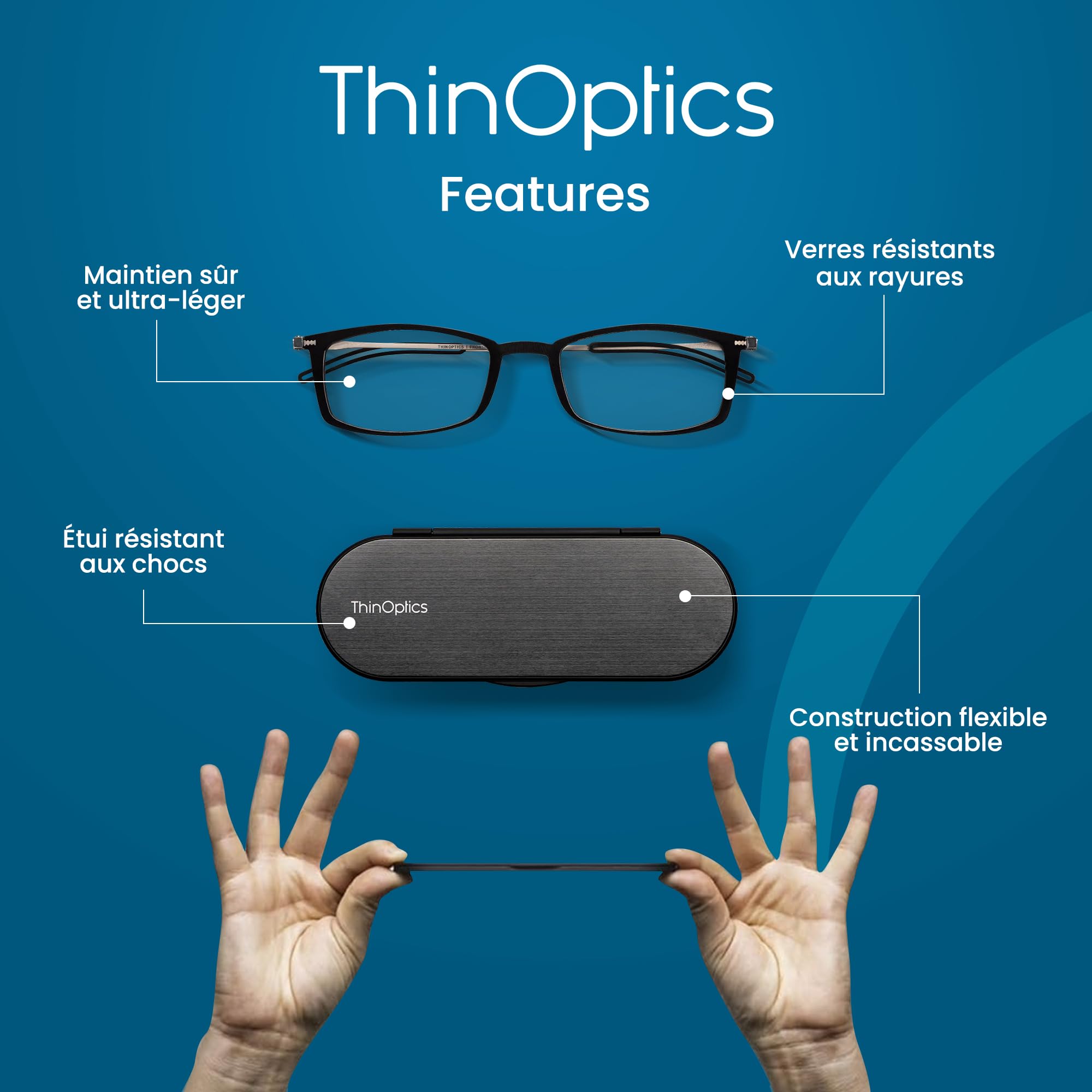 ThinOptics Brooklyn Lunettes De Lecture - Unisexe Homme Femme - Ultra Fines, Compactes Et Légères - Comprend Un Étui Magnétique Milano